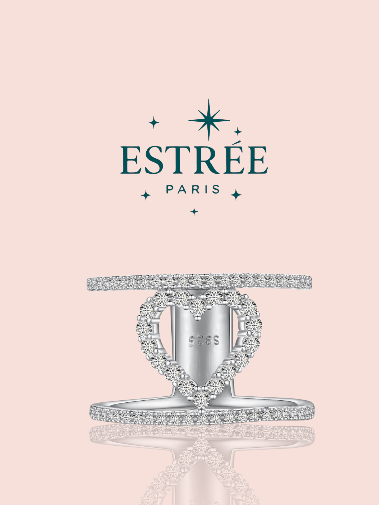 Bague coeur argenté en zirconium et aargent 925  Estrée Paris
